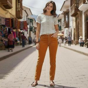 Peruvian Connection Velvet Pants Rust Orange Women’s Size 2 Slim Ankle Velour